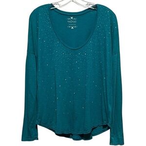 Velvet by Graham & Spencer Chic long-sleeve silver embellishments scoop neck top